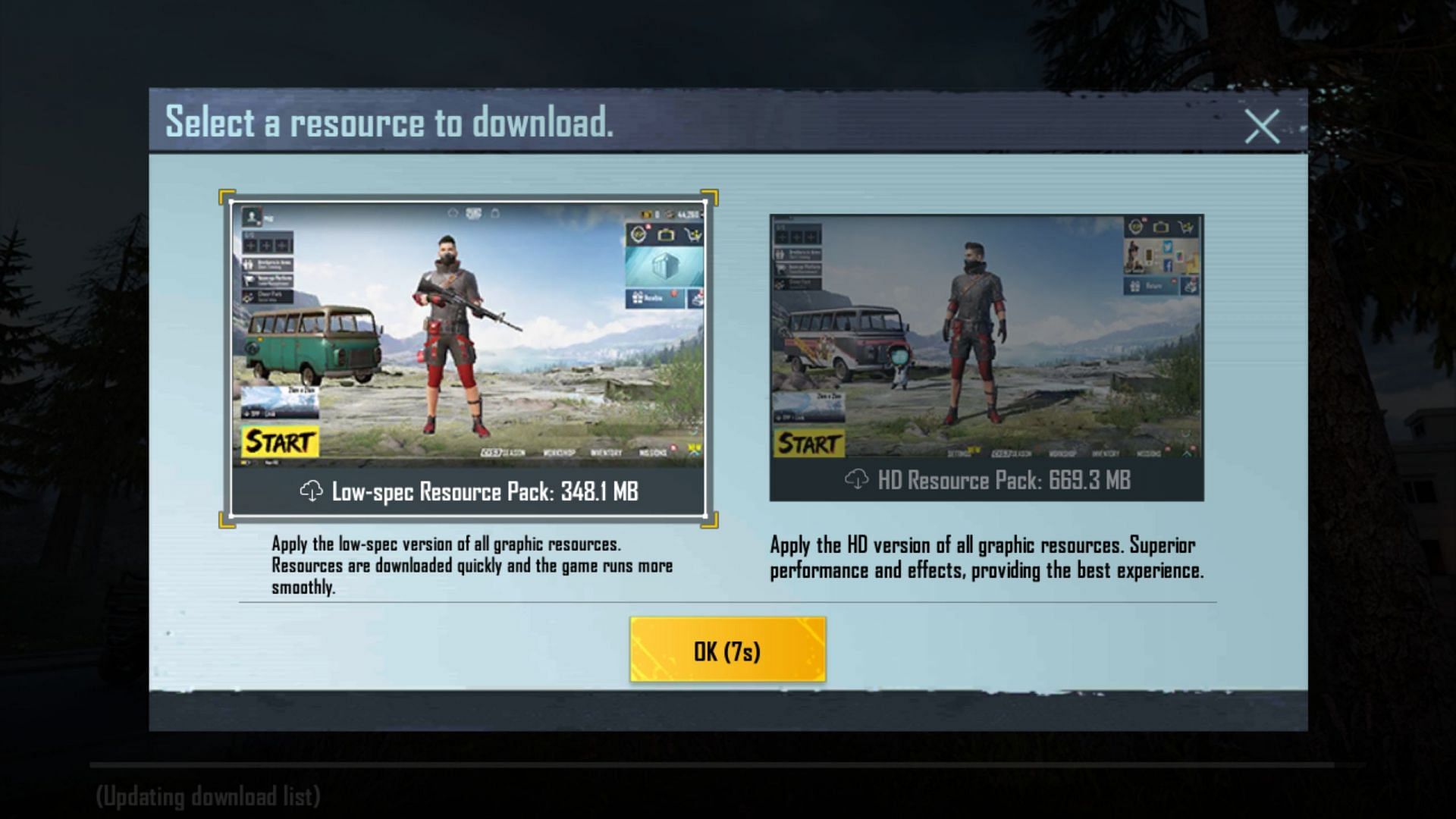 Gamers need to choose the desired resource pack (Image via Krafton)